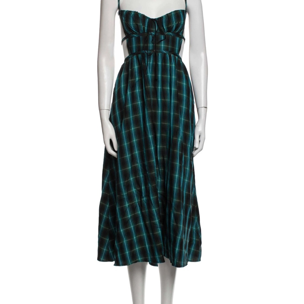 For Love And Lemons Green Black Spaghetti Strap Midi Dress